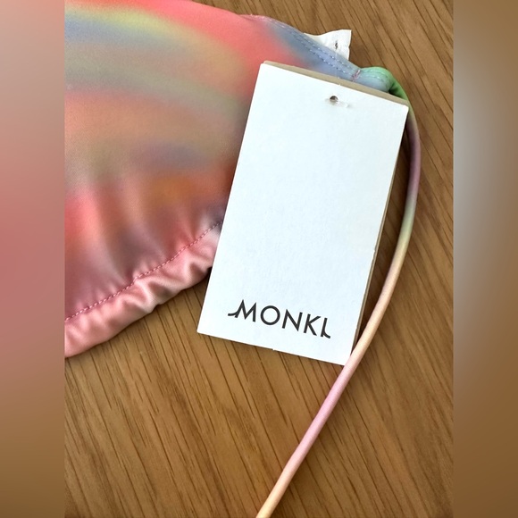 NWT Monki Pink multicolor swirl print triangle wrap around bikini Top - Picture 2 of 8